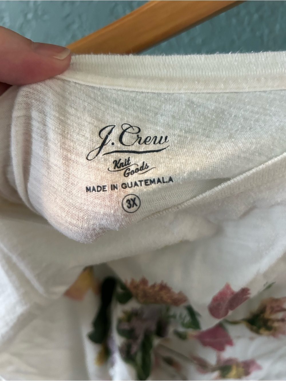 J. Crew White Scoop Neck Tee with Pink & Green Floral Print; 3X - Picture 2 of 4